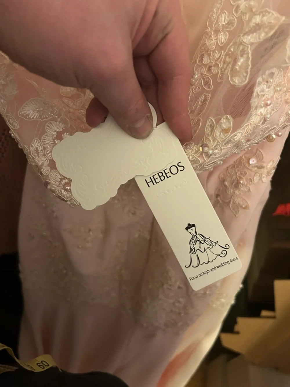 Hebeos Elegant Lace-Appliqué Evening Formal Gown in Light Pink Wedding - Picture 4 of 5